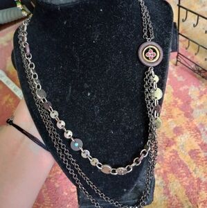 Lucky Brand Silver Layered Necklace with Charm